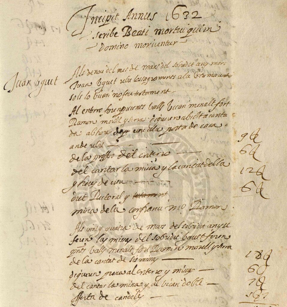 Mostra de registres a l'AHAT: òbits segle XVII