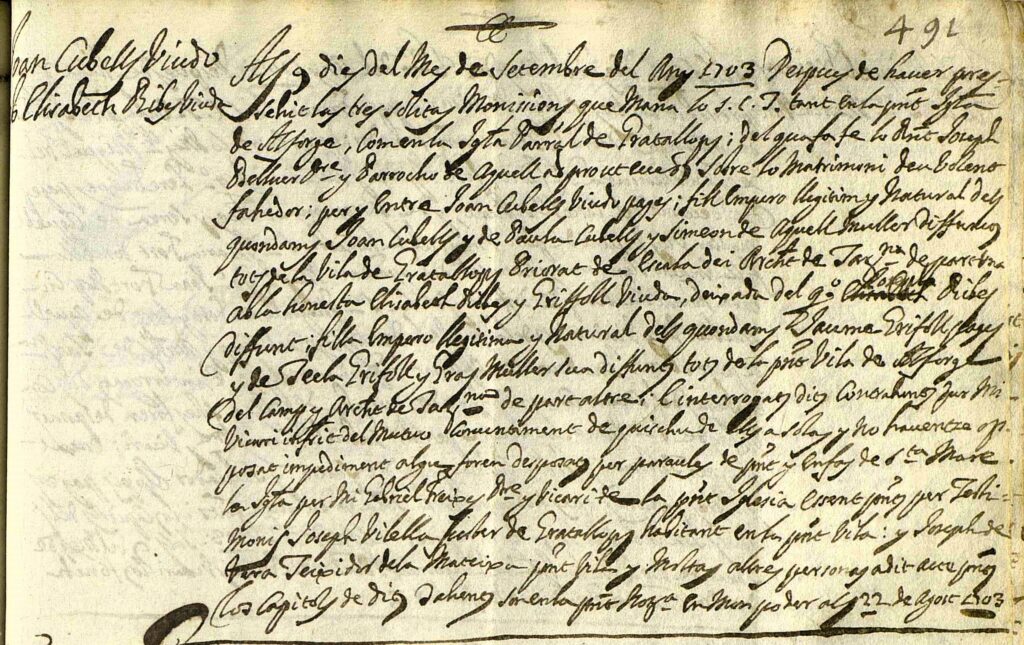 Genealogia d'Alforja: avi 8è Josep Vilella de testimoni i oncle 10è Gabriel Freixes d'oficiant